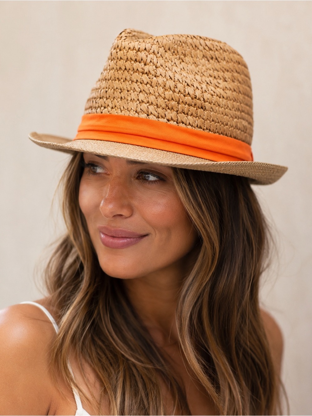 Anna & Ava Woven Fedora Hat Orange Band One Size